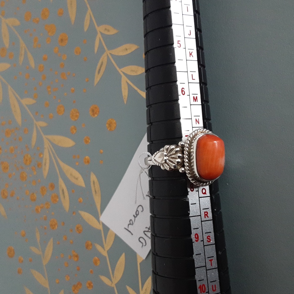 COPY - Red / orange  coral  sterling silver ring - Picture 4 of 6